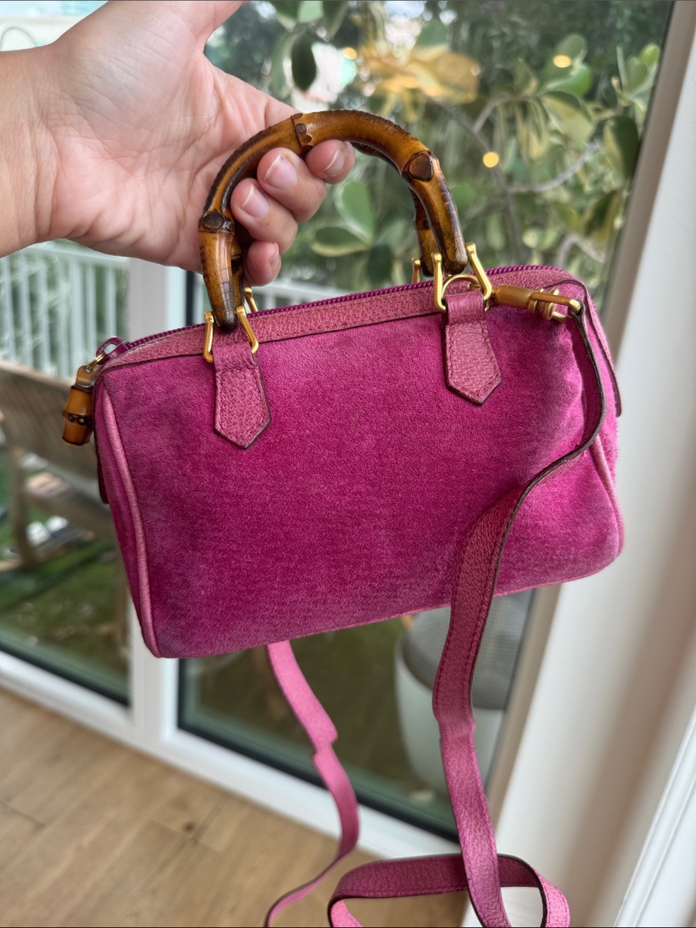 Gucci Vintage Bamboo Mini Top Handle Bag – RARE Pink Suede & Leather with COA